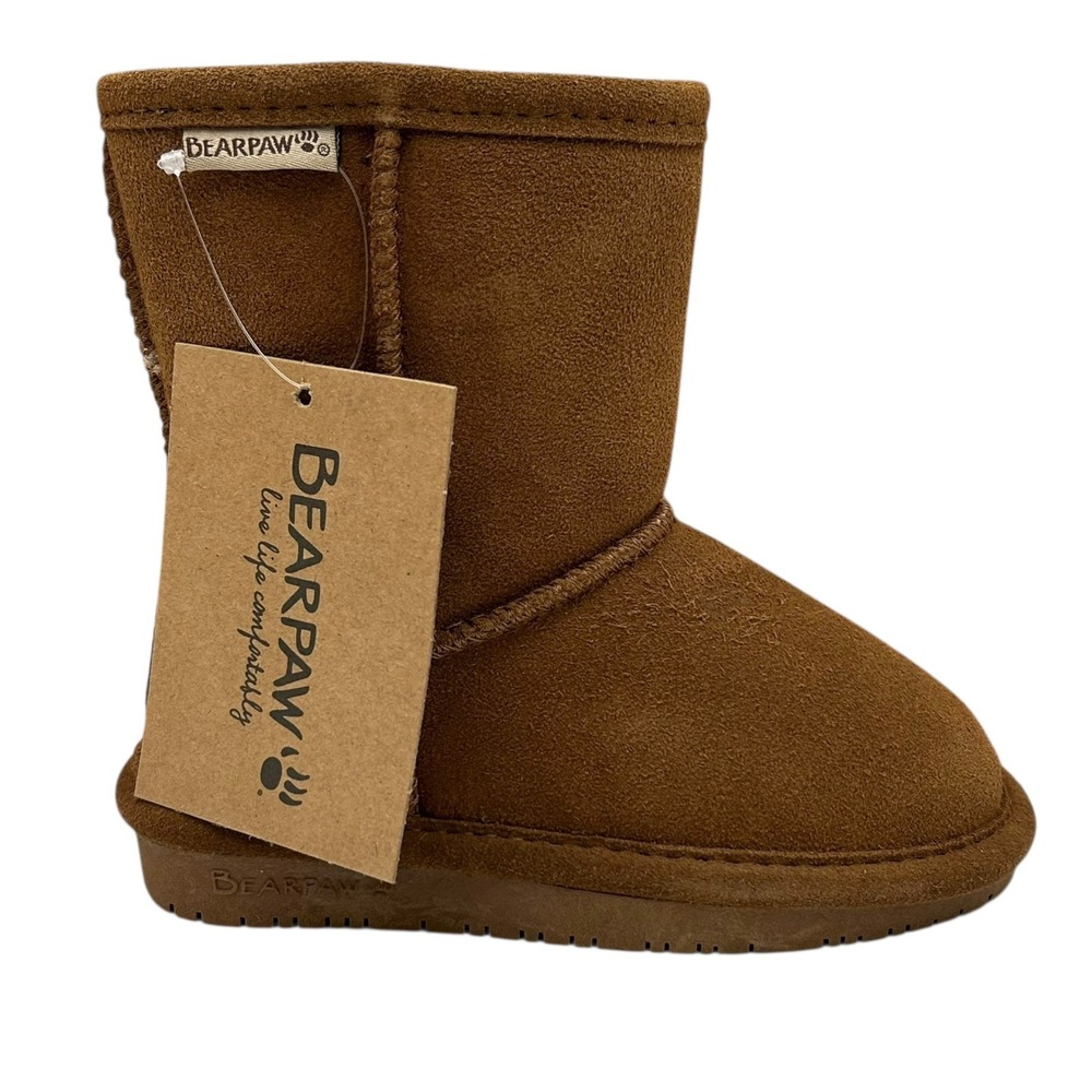 Bearpaw Toddler Girls Boys Suede Boots Size 9 Brown Shearling Lined Winter Shoes